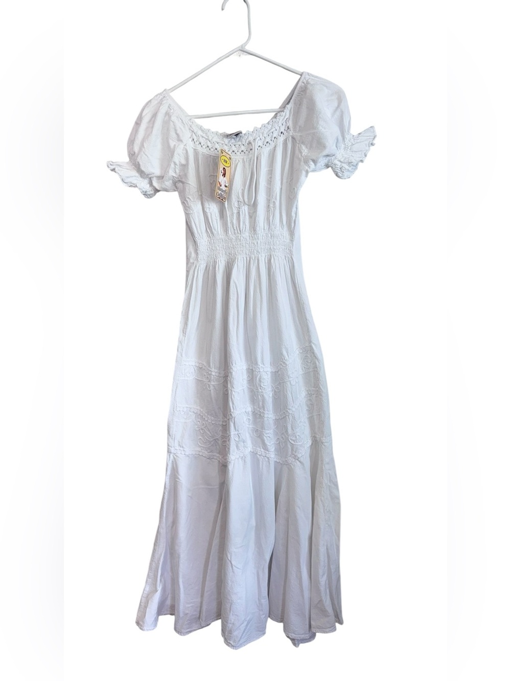 NWT HR Butterfly Collection White 100  % Cotton Boho Midi Dress - Size L